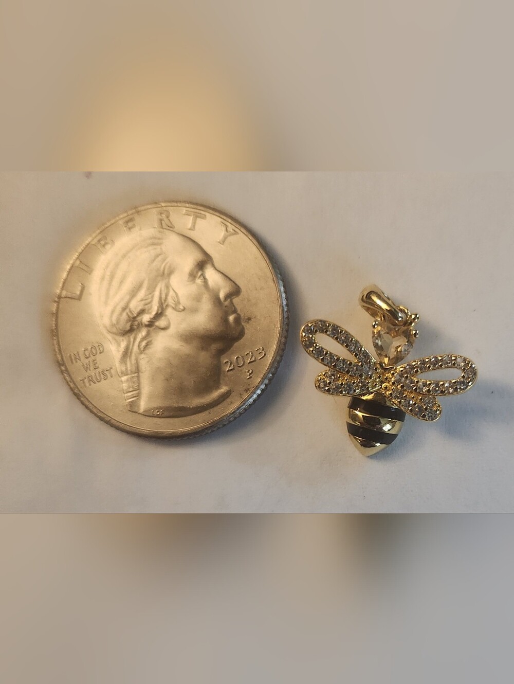 Gold Tone Bee Pendant Charm with Crystal Accents